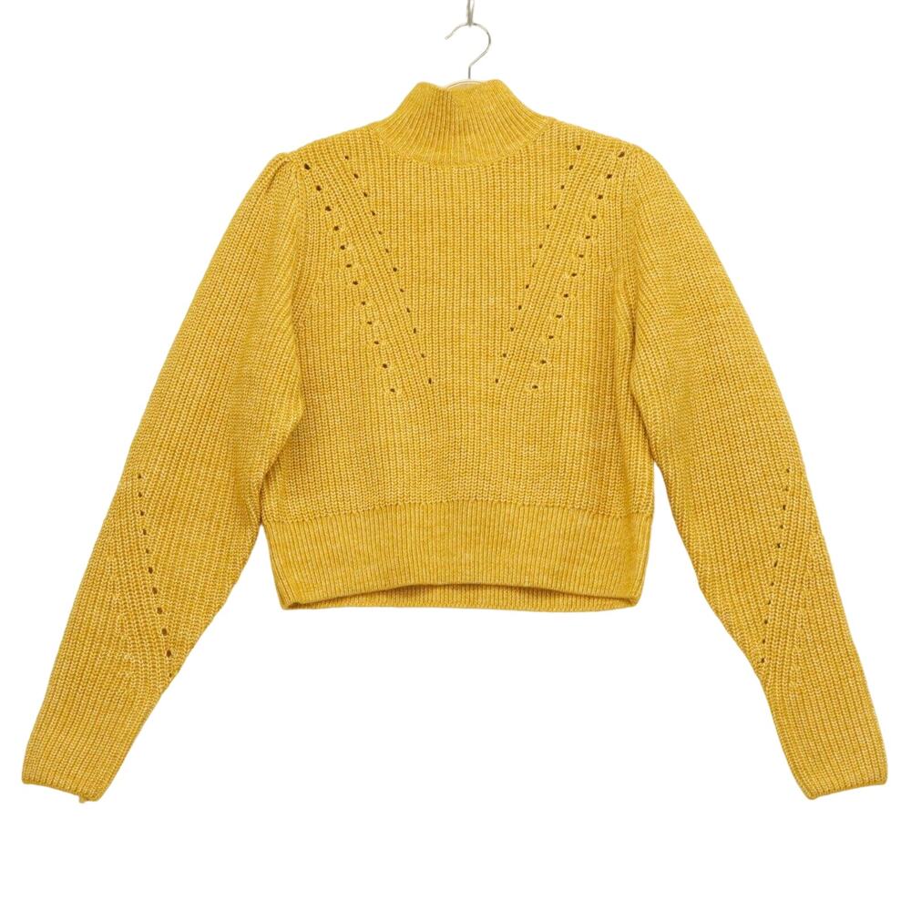 NWT H&M Wool Blend Pointelle Sweater XS Mock Neck - Marled Mustard Yellow/White